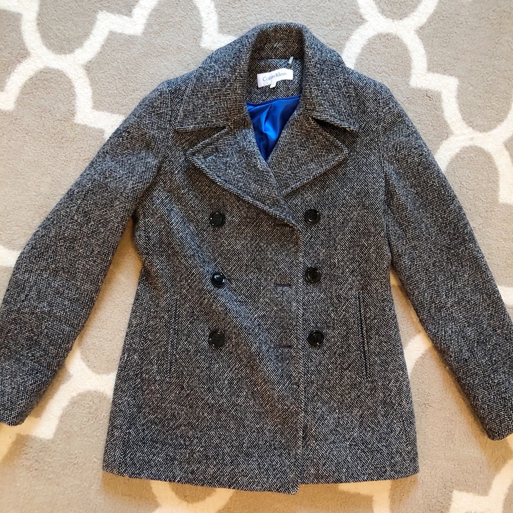 Calvin Klein Black Tweed Peacoat, Button Front, 2